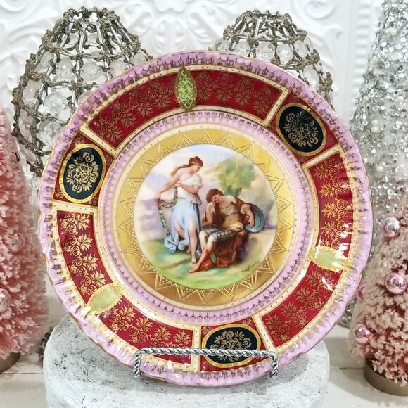 Antique Royal Vienna Pink Cabaret Plate Signed Kaufmann Gilt Victorian Austria - Picture 2 of 6